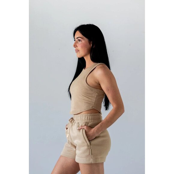 APRES ACTIF Beige Champagne Essential Ribbed Cropped Racerback Tank, Size S - Picture 2 of 10